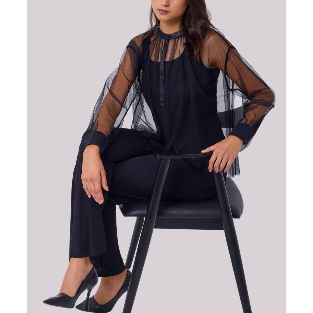 NEW ANGEL APPAREL sheer long sleeves blouse in black